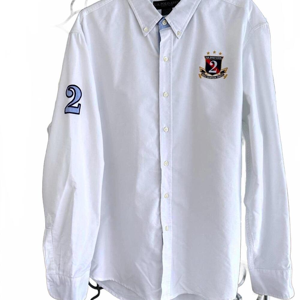 U.S. Polo Assn. Men's White Long Sleeve Button down Shirt Embroided Logos -XXL